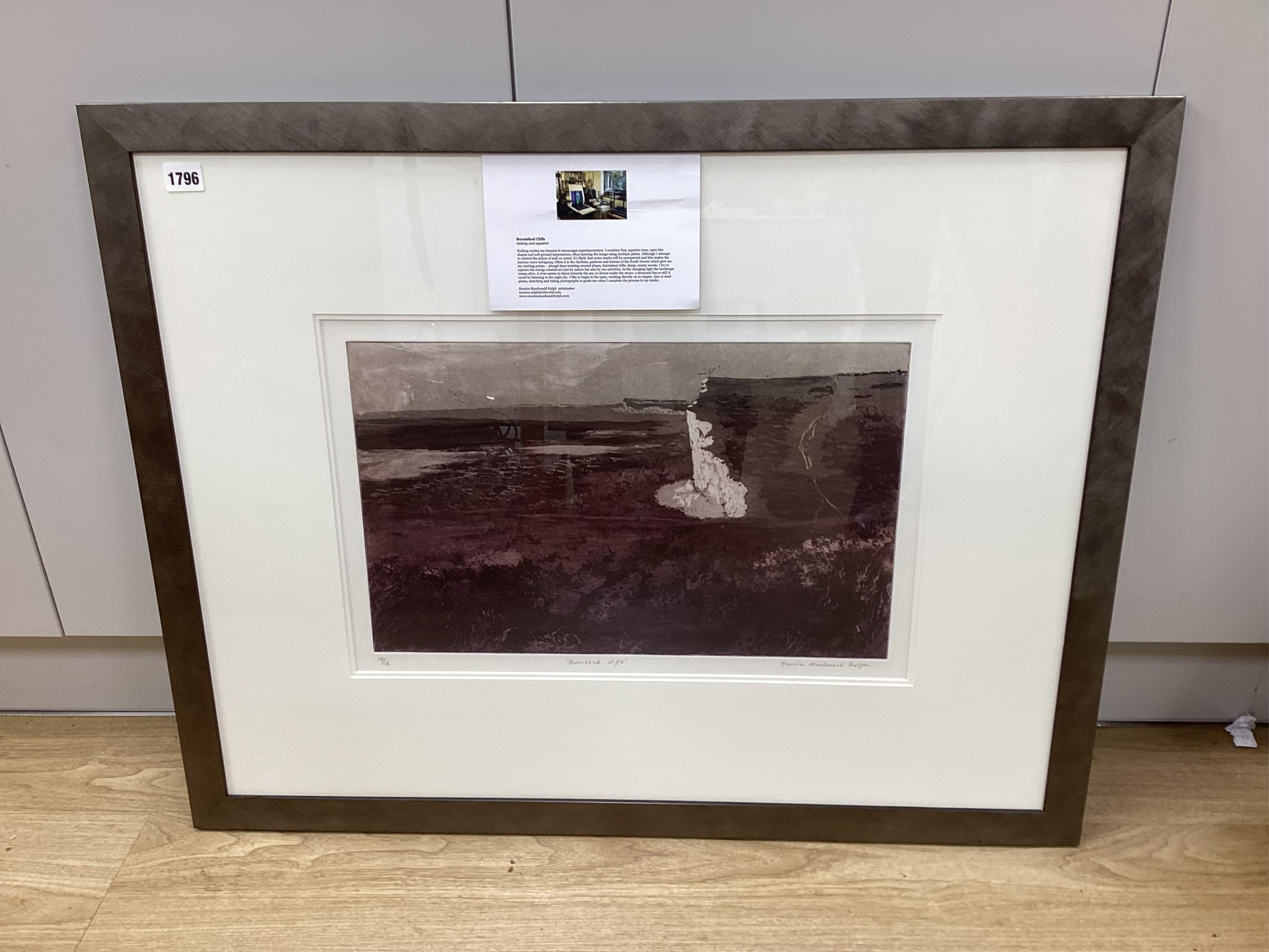 Monica Macdonald Ralph (contemporary), 'Burnished Cliffs', signed in pencil, limited edition 14/15, etching with aquatint, 33 x 51cm